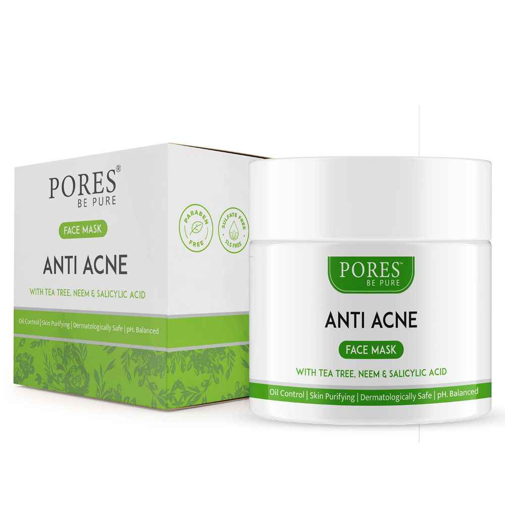 Buy Pores Be Pure Anti Acne Neem & Tea Tree Clay Face Mask With Salicylic Acid for Oil Control & Refining Acne Prone Skin - No Parabens, Sulphate - 100 gm - Purplle