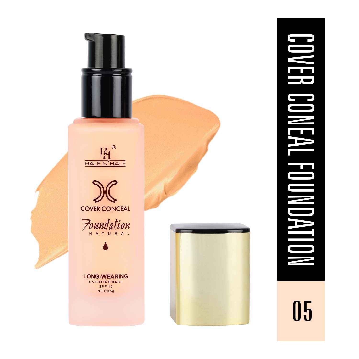 Buy Half N Half Cover Concealer Foundation Natural Longwearing Overtime Base SPF 15, Beige (35 gm) - Purplle