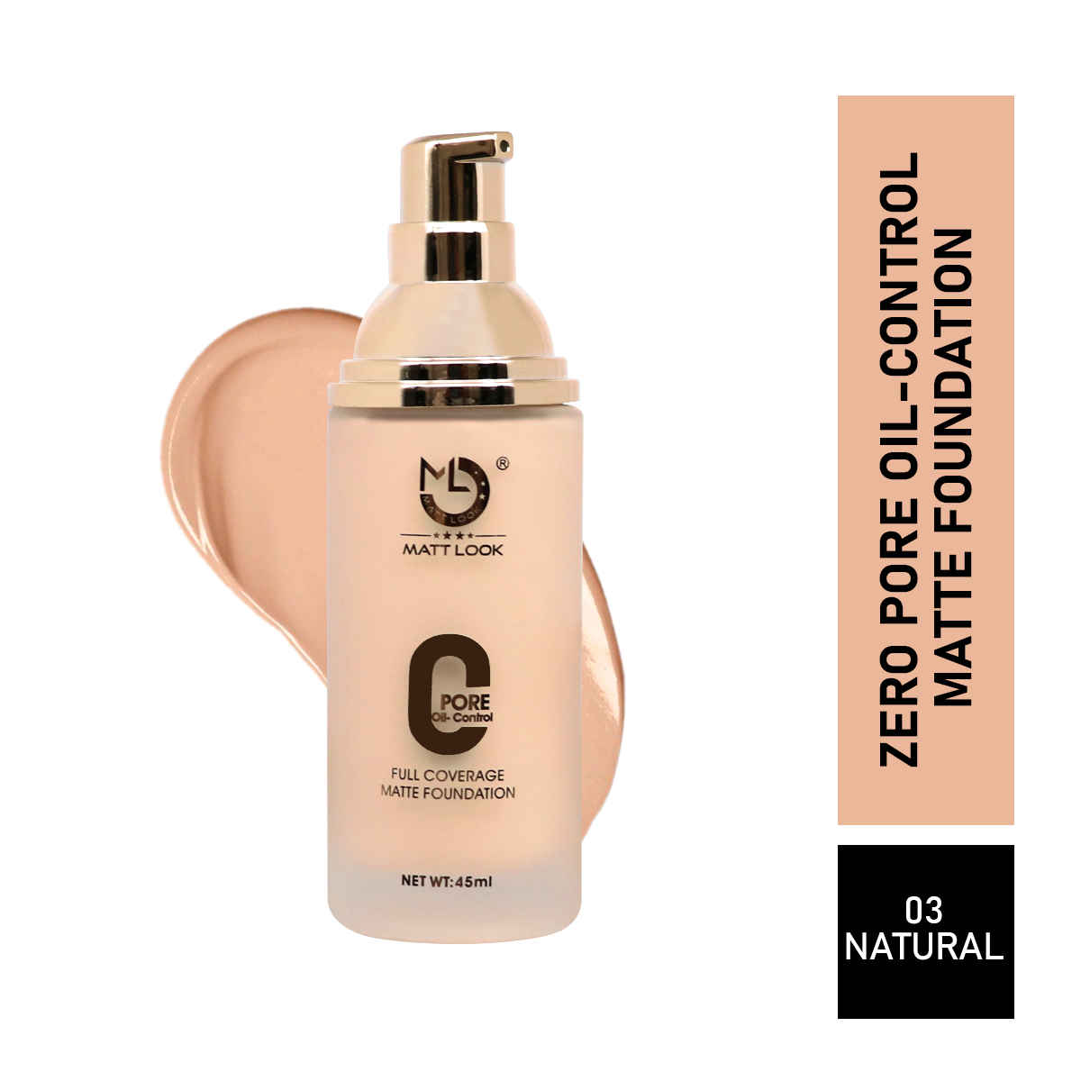 Buy Mattlook Zero Pore Oil Control Full Coverage Matte Foundation, Natural (45 ml) - Purplle