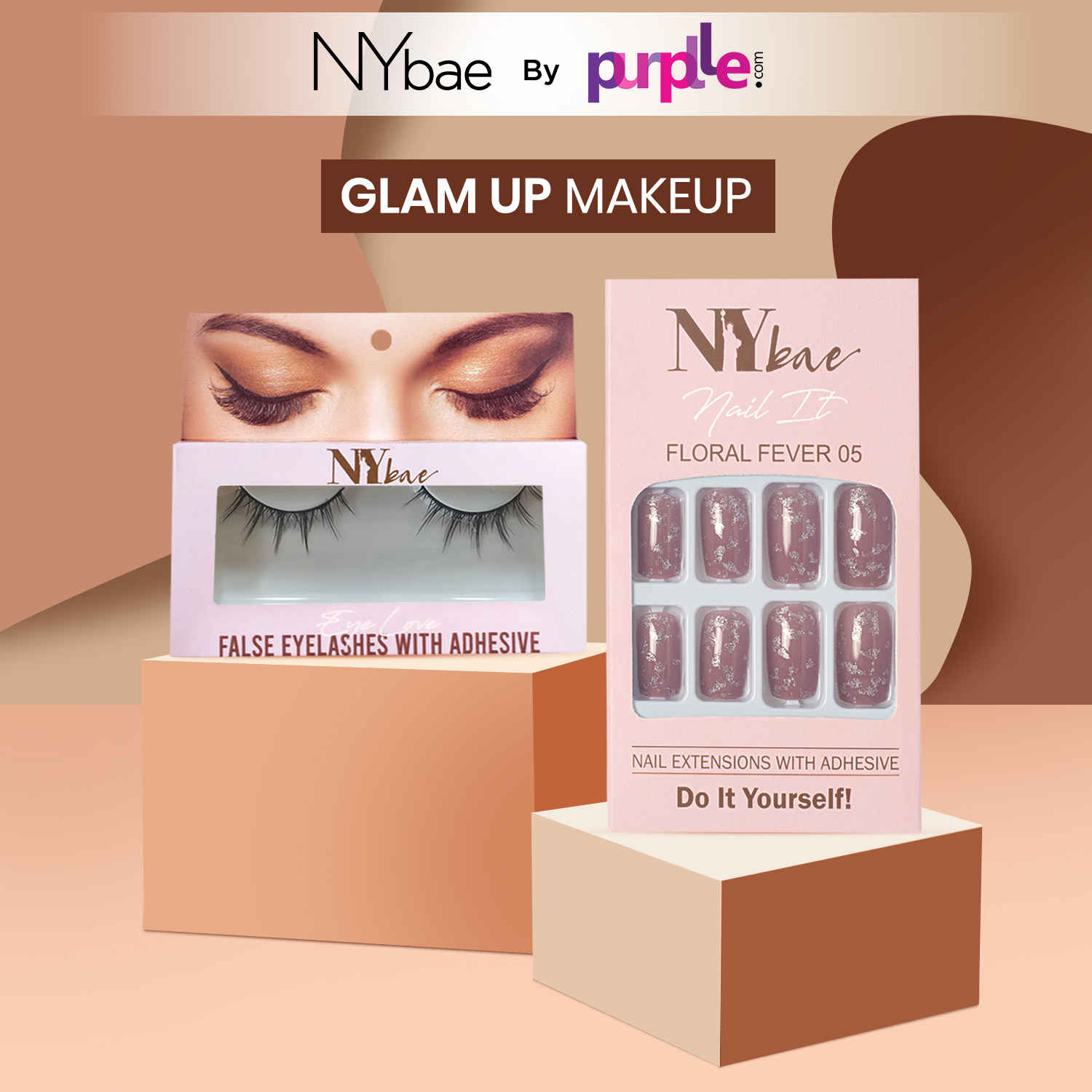Buy NY Bae Glam Kit | 24 Nail Extensions Set | False Eyelashes | Comfort Wear | Easy Application | Party Ready Combo - Purplle