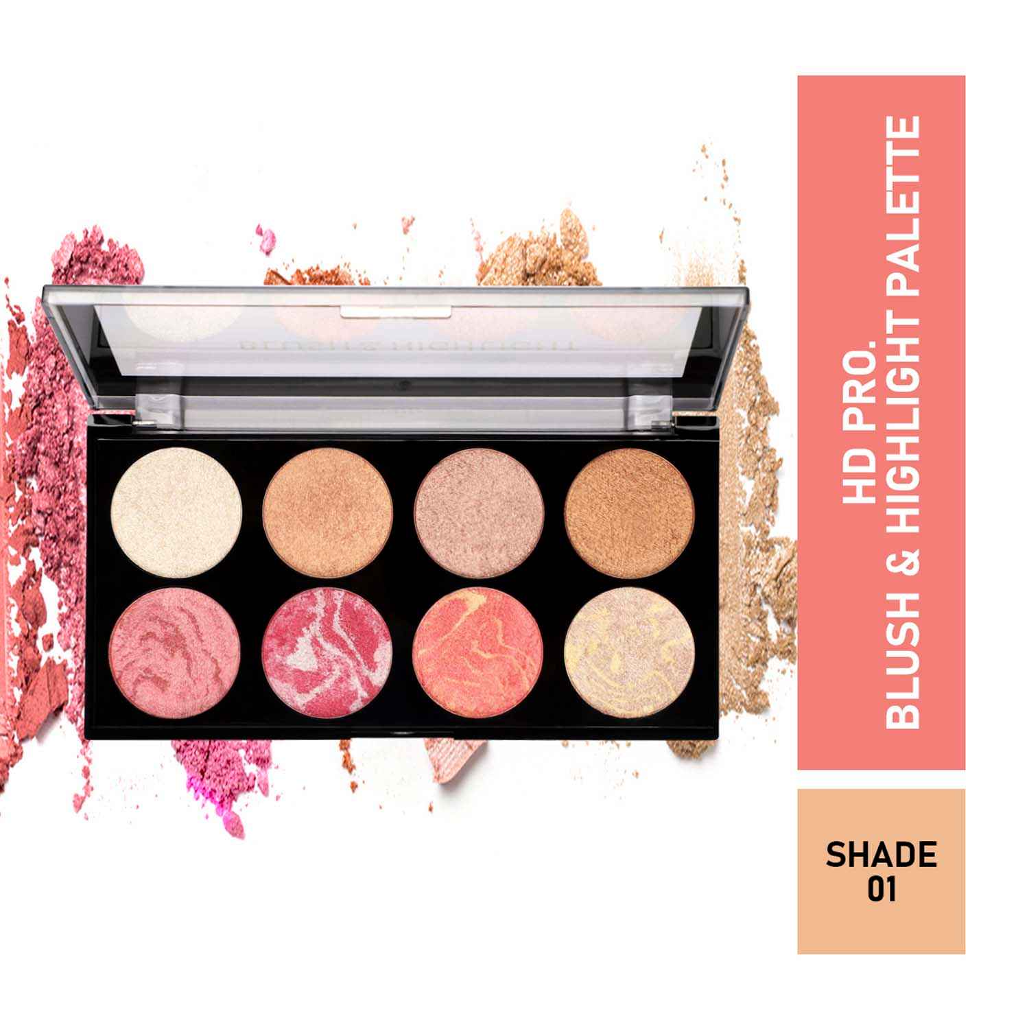 Buy Half N Half HD Pro Blush & Highlight Makeup Multicolour Palette 01A (18 gm) - Purplle