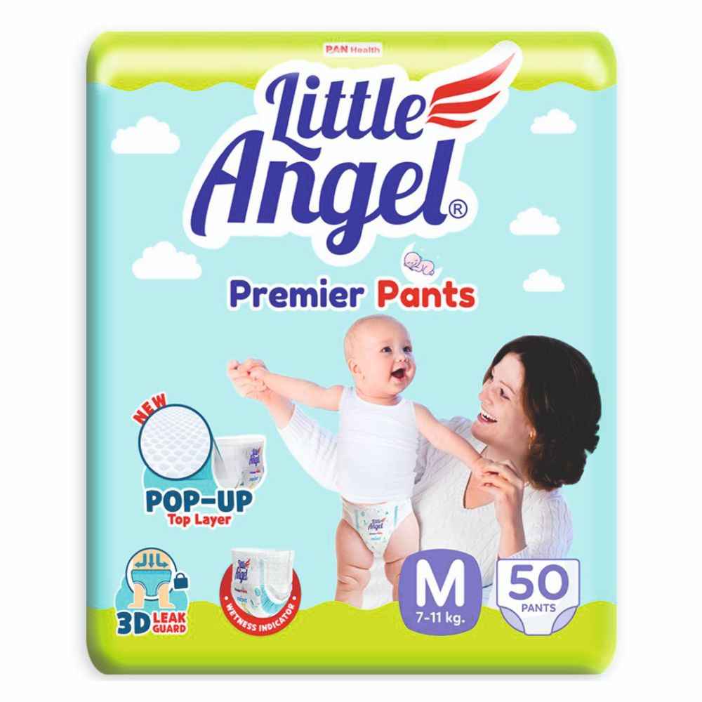 Buy Little Angel Premier Pants Baby Diapers, Medium (M) Size, 50 Count with Wetness Indicator, 7-11 Kg - Purplle