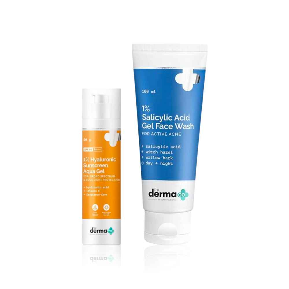 Buy The Derma Co.1% Salicylic Acid Gel Face Wash with Salicylc Acid & Witch Hazel for Active Acne 100 ml+The Derma Co.1% Hyalurnic Sunscreen Aqua Ultra Light Gel with SPF 50 PA++++ For Broad Spectrum UVA UVB & Blue Light Protection-50g - Purplle