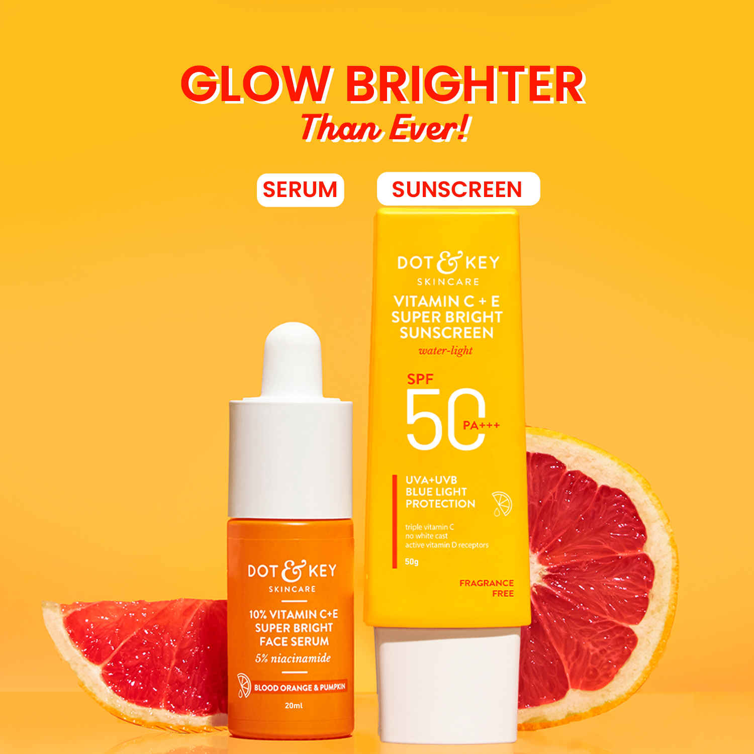 Buy Dot & Key Bestselling Vitamin C+E Glow Essential Duo - 70 gms | Face serum SPF 50 Sunscreen - Purplle