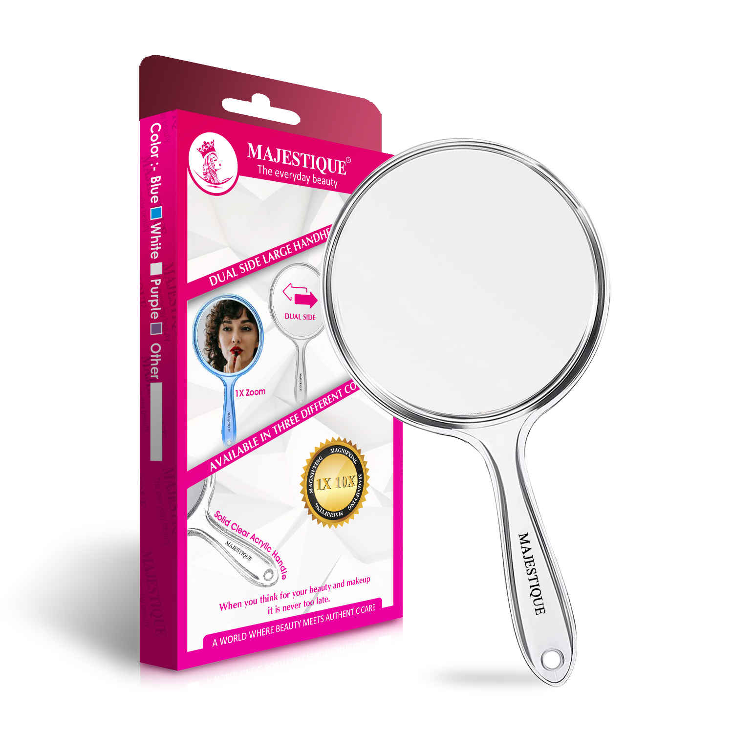 Buy Majestique Dual Side Large Handheld Mirror, 1X/10X Magnifying Mirror Perfect for Shaving, Makeup - Multicolor - 1 Pc - Purplle