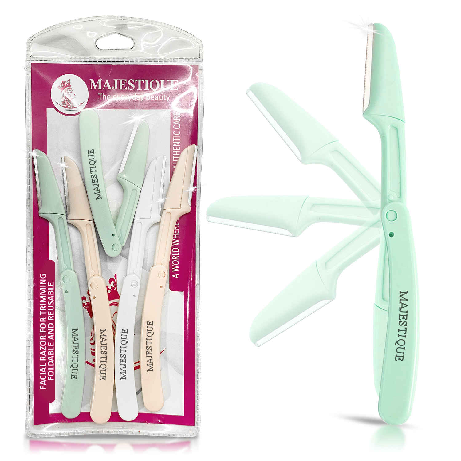 Buy Majestique Facial Razor for Trimming | Foldable & Reusable | Face Razor for Women | For Body, Face, Upper Lip, Eyebrow Razor - 5 Pcs/Multicolor - Purplle