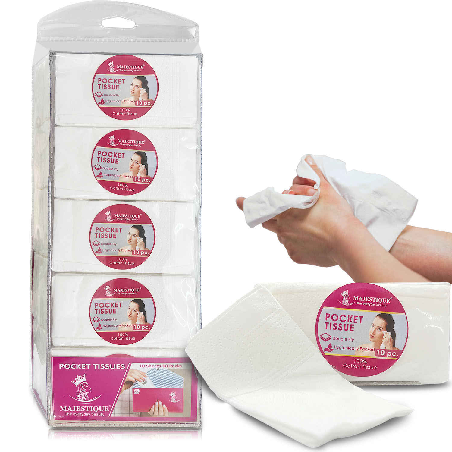 Buy Majestique Pocket Tissues, Travel Pocket Hanky | 20 x 20 cm Rectangle Pouch | Mini Facial Tissue Packs for Daily Use - 100Count/1 Pack - Purplle