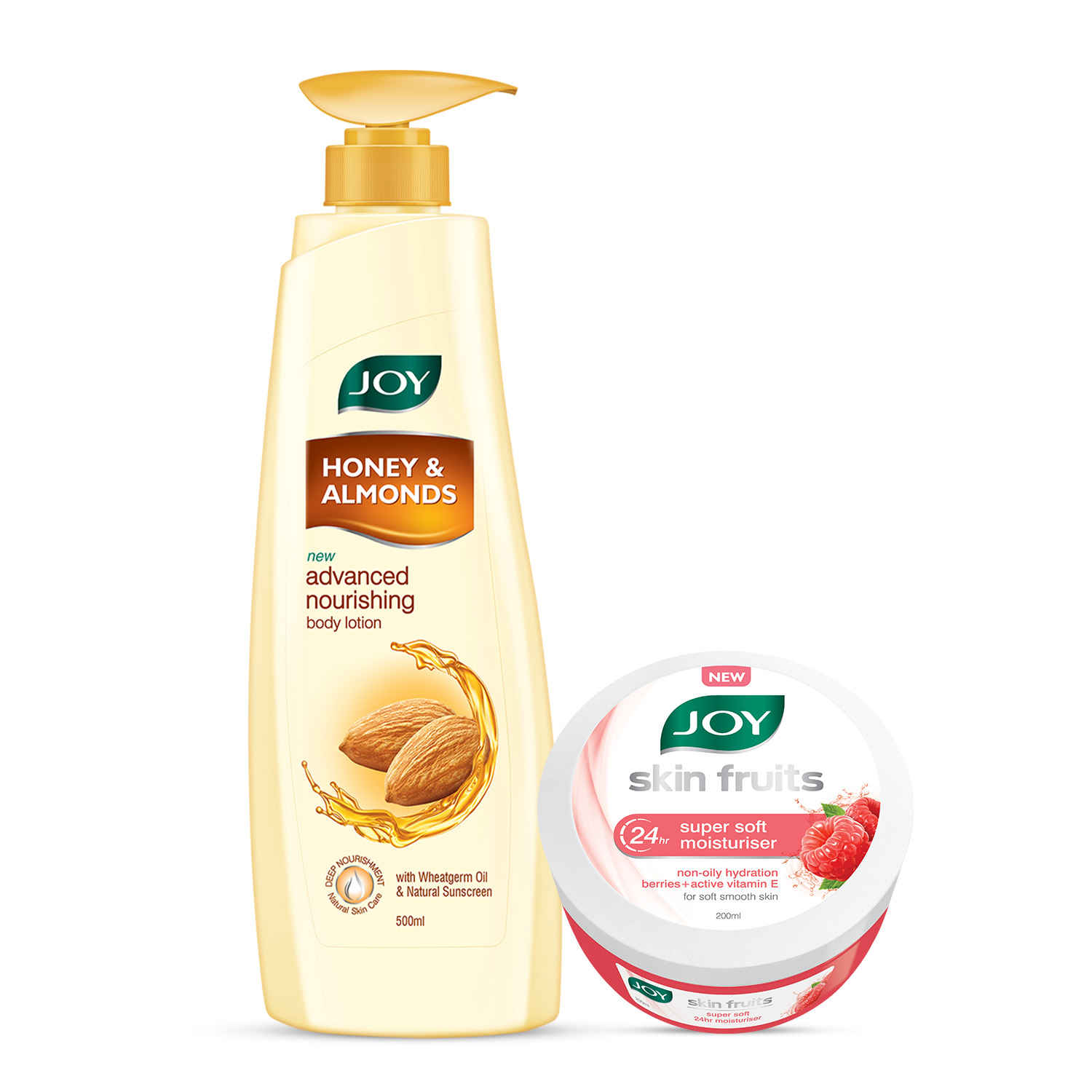 Buy Joy Honey & Almonds Advanced Nourishing Body Lotion 500 ml & Joy Skin Fruits 24hr Super Soft Moisturiser with Berries & Active Vitamin E -200 ml (Combo Pack) - Purplle