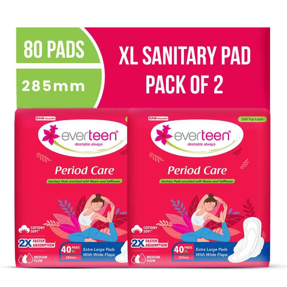 Buy everteen Period Care XL Soft 40 Sanitary Pads Enriched with Neem and Safflower For Medium Flow - 2 Packs (40 Pads Each) - Purplle
