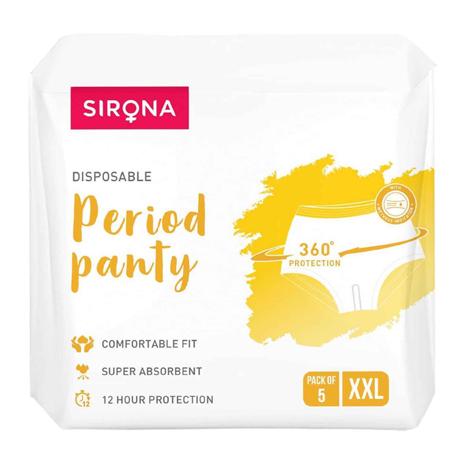 Buy Sirona Disposable Period Panties (XXL) | 360° Protection for 12 hours | No Leakage, No Discomfort | Day & Night Protection | Wetness Indicator | Ultra-Absorbent Core(Pack of 5) - Purplle