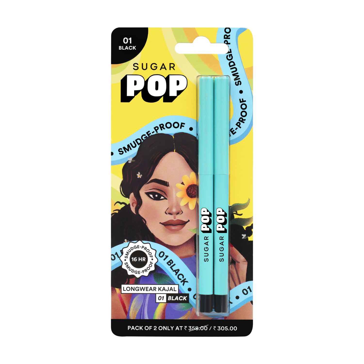 Buy SUGAR POP Longwear Kajal - 01 Black | Set of 2 Longwear Kajal | Smudge-proof, Waterproof with 16 Hour Wear 1 pc - Purplle