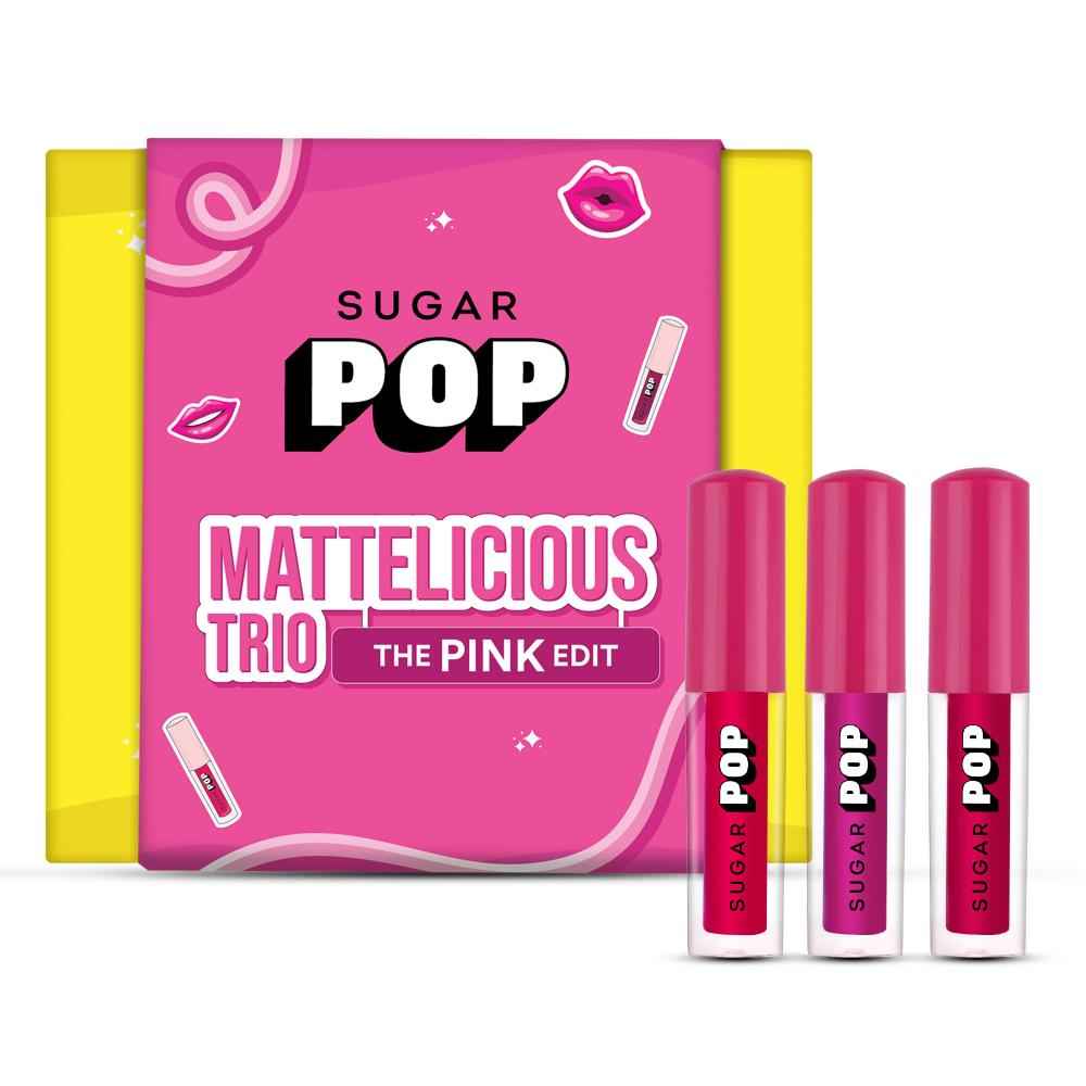 Buy SUGAR POP Mattelicious Trio - The Pink Edit - 4.8 ml | Set of 3 Pink Matte Lipcolours | Non-drying | Transfer-proof | Smudgeproof - Purplle