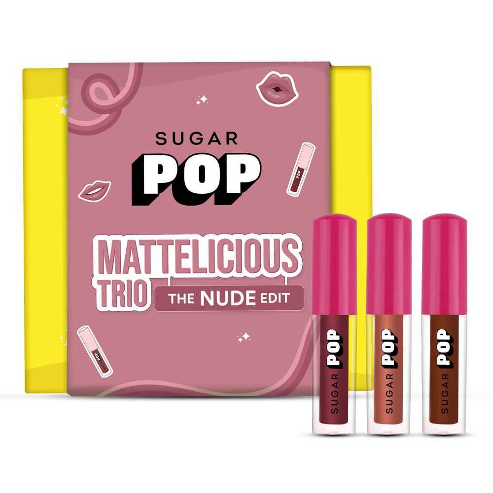 Buy SUGAR POP Mattelicious Trio - The Nude Edit - 4.8 ml | Set of 3 Nude Brown & Pink Matte Lipcolours | Non-drying | Transfer-proof | Smudgeproof - Purplle