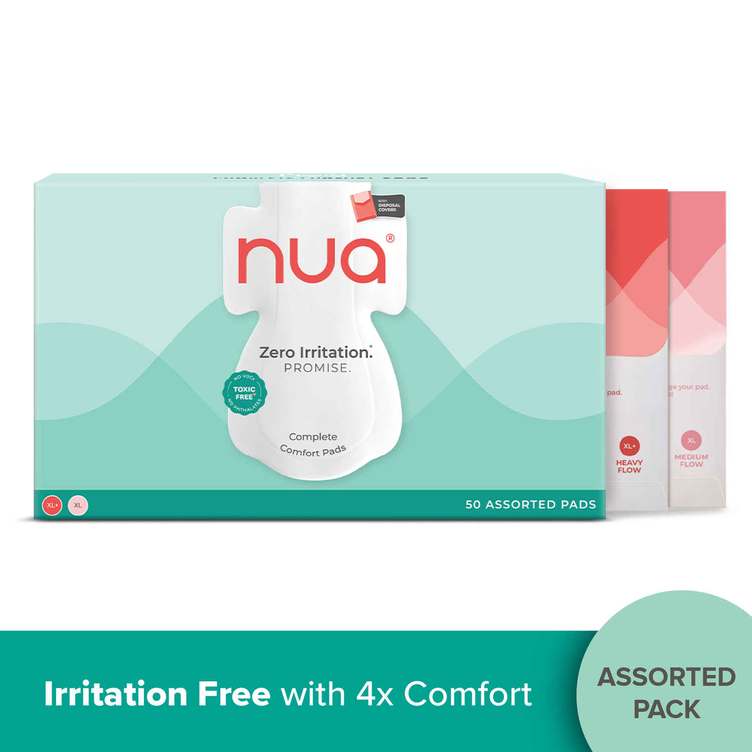 Buy Nua Complete Comfort Assorted Pads - 25XL+ & 25 XL (with Disposal Covers) - Pack of 50 - Purplle