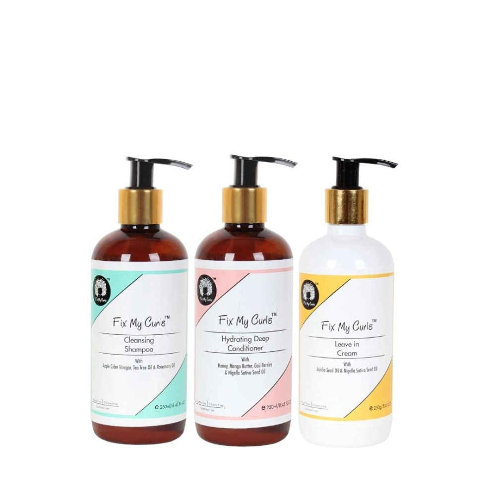 Buy Fix My Curls Complete Curl Care Bundle with Cleansing Shampoo, Hydrating Deep Conditioner and Leave in Cream For Curly And Wavy Hair 250 G Each - Purplle