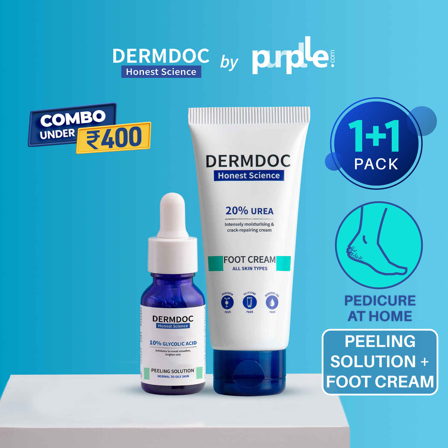 Buy DERMDOC Combo Kit for Pedicure at Home | urea foot cream | glycolic acid peeling solution | pedicure kit for dry, cracked heels | foot peel | smooth feet | foot cracks - Purplle