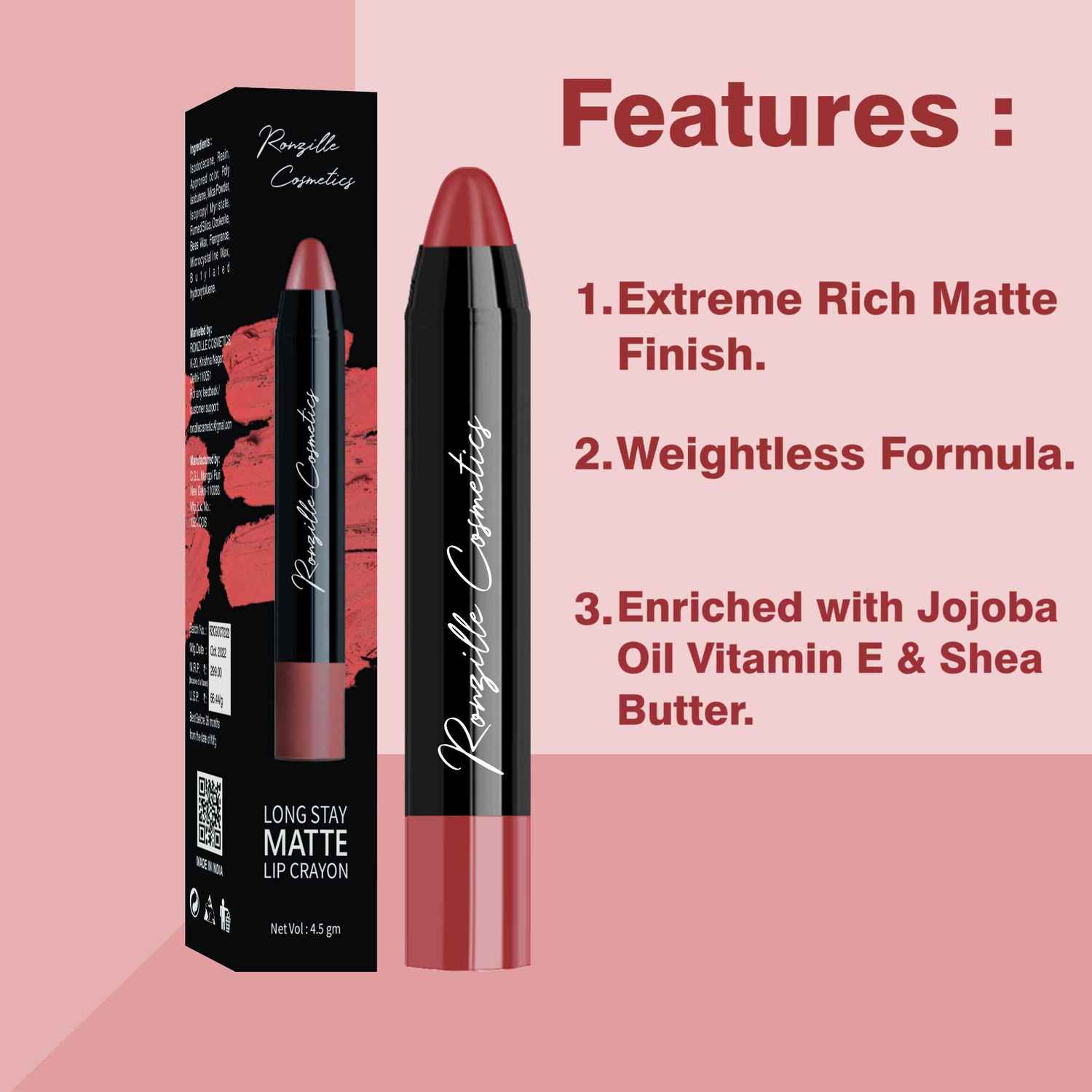 Buy Ronzille Matte Lip Crayon Cherrywood - 02 4.5 gm - Purplle
