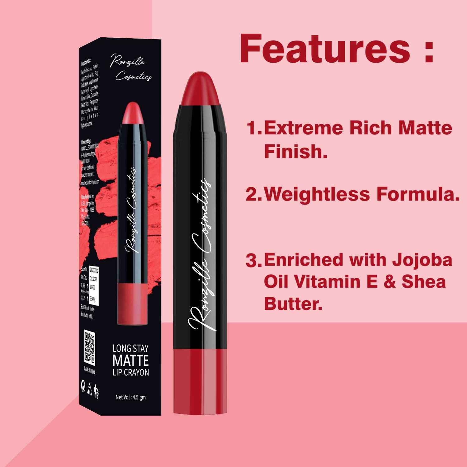 Buy Ronzille Matte Lip Crayon Venetian Red - 03 4.5 gm - Purplle