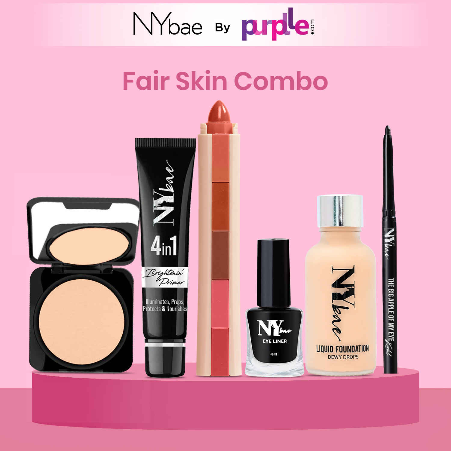 Buy NY Bae Makeup Essentials Kit |Black Kajal | Matte Eyeliner | Lip Crayon | Primer | Compact | Glowy Foundation| Everyday Makeup - Fair Skin - Purplle