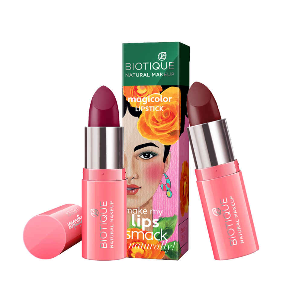 Buy Biotique Natural Makeup Magicolor Lipsticks Set of 2 Winter Kiss + Very Moody: Creamy Nude & Deep Pinks - Purplle