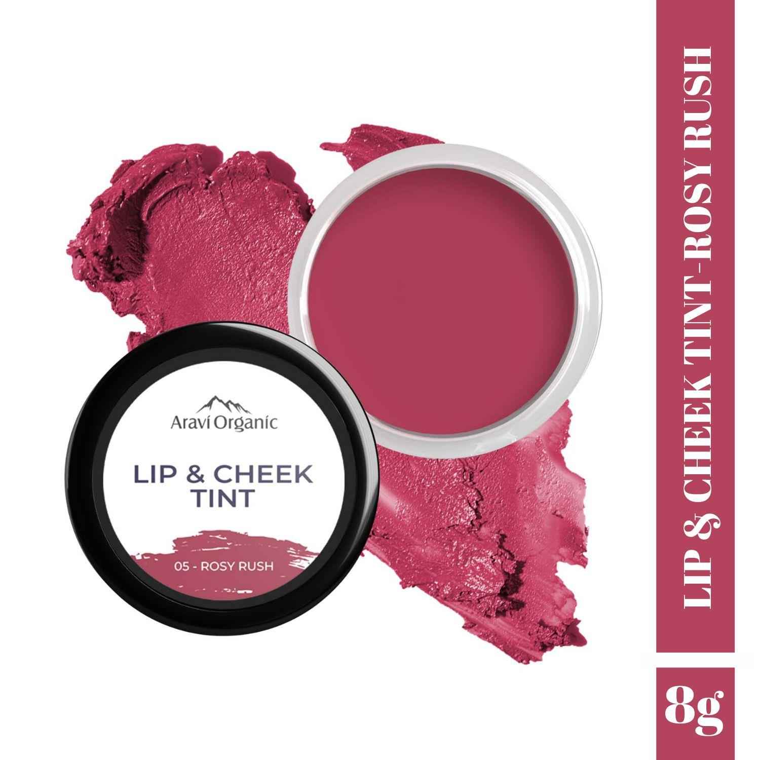 Buy Aravi Organic Lip and Cheek Tint - With Goodness of Vitamin E & Candelila Wax - Nourishes & Hydrates Dry Chapped Lips, Blush & Eyeshadow Fo All Skin Types - 8 gm (Rosy Rush) - Purplle