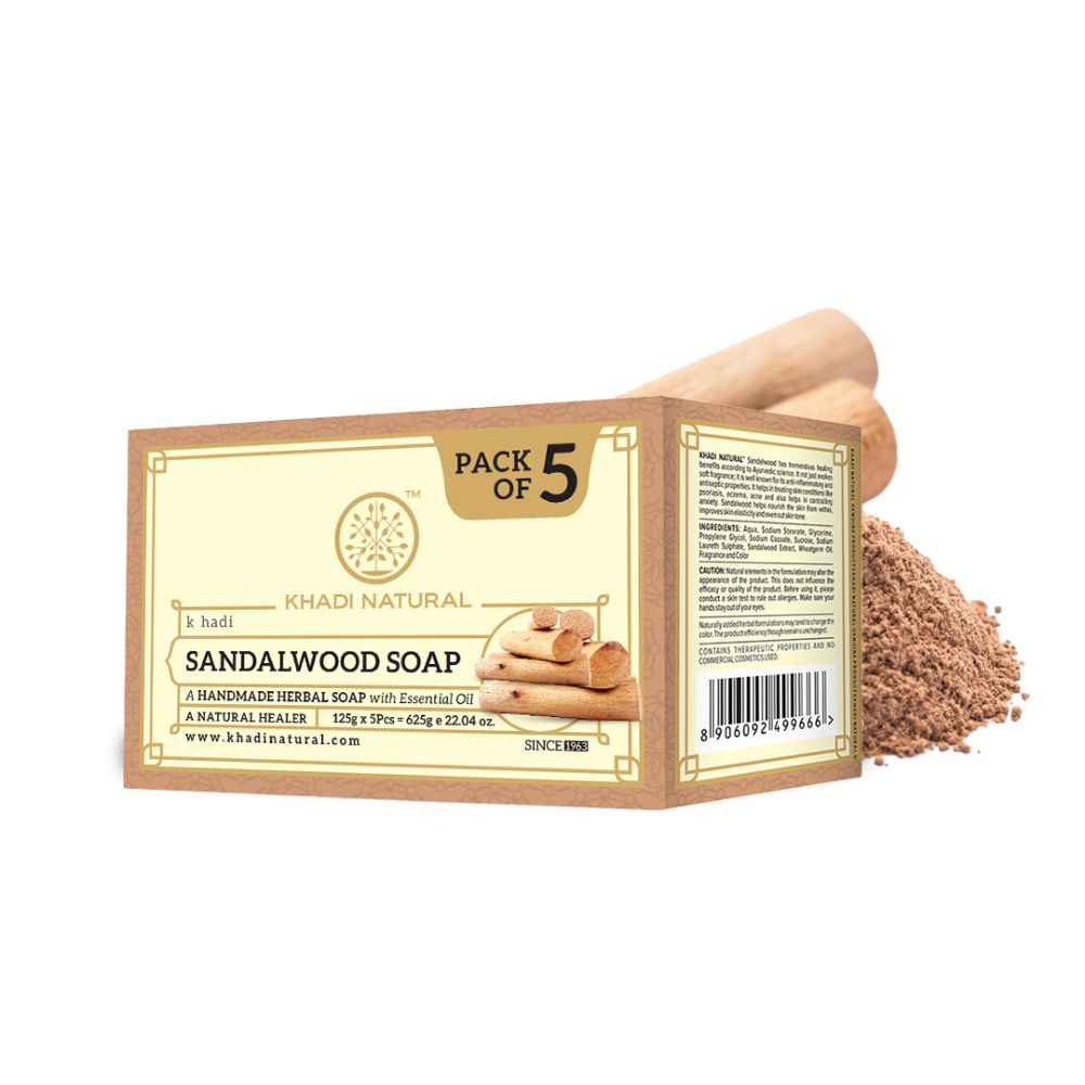 Buy Khadi Natural Sandalwood Handmade Soap | Clean, Tone & Nourish (Pack of 5) - 625 gm - Purplle
