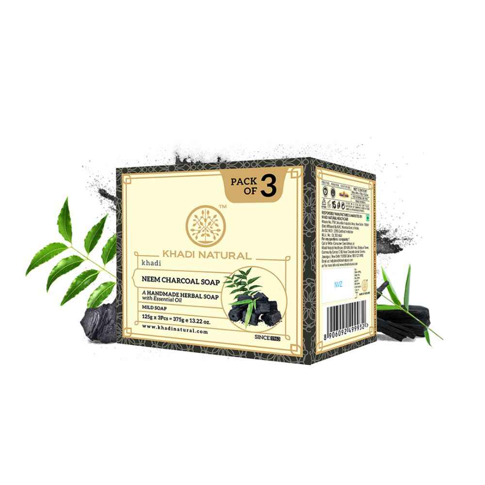 Buy Khadi Natural Neem Charcoal Handmade Soap| Anti - Bacterial (Pack of 3) - 375 gm | 125 gm each - Purplle