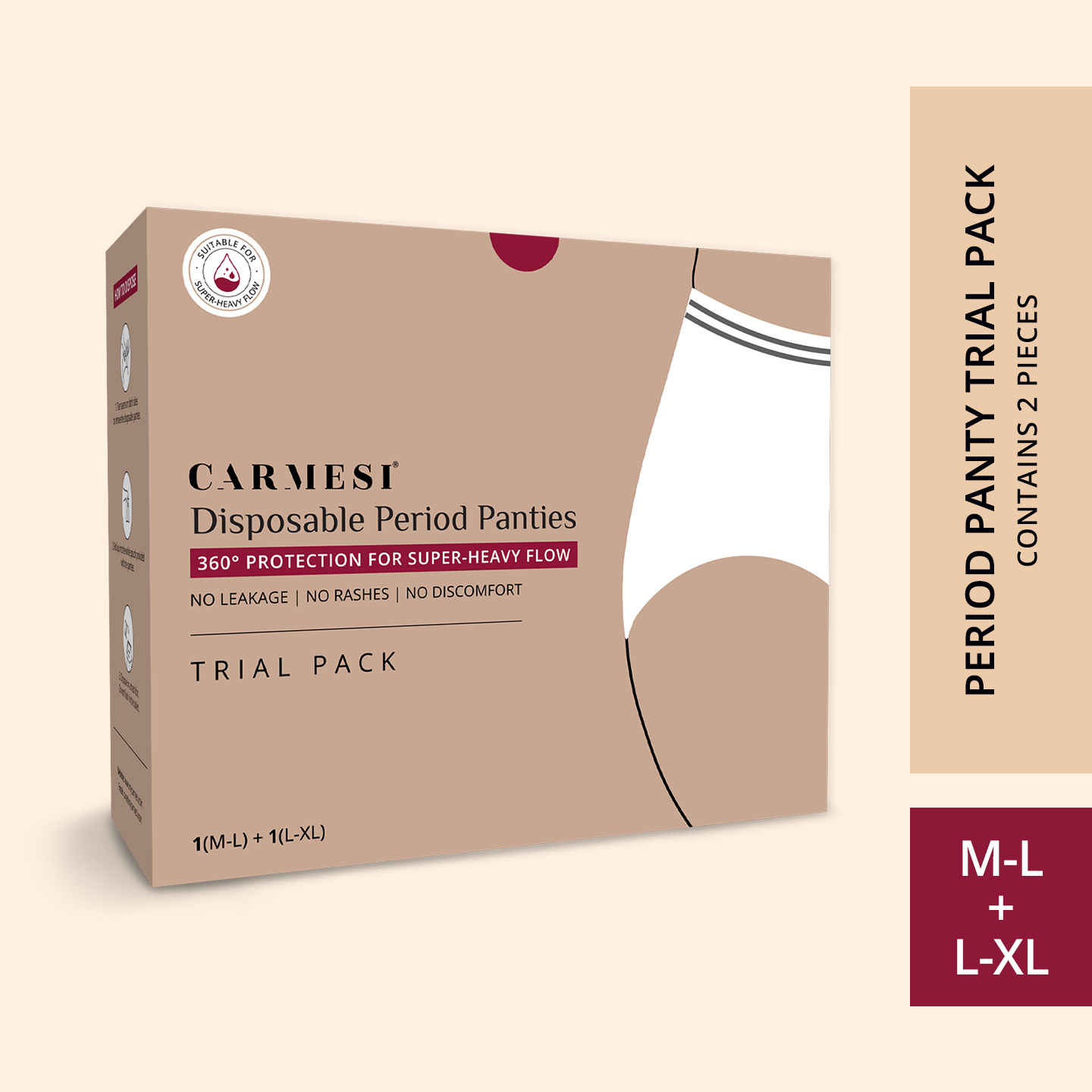 Buy Carmesi Disposable Period Panties- Trial Pack (M+L) 2 units - Purplle