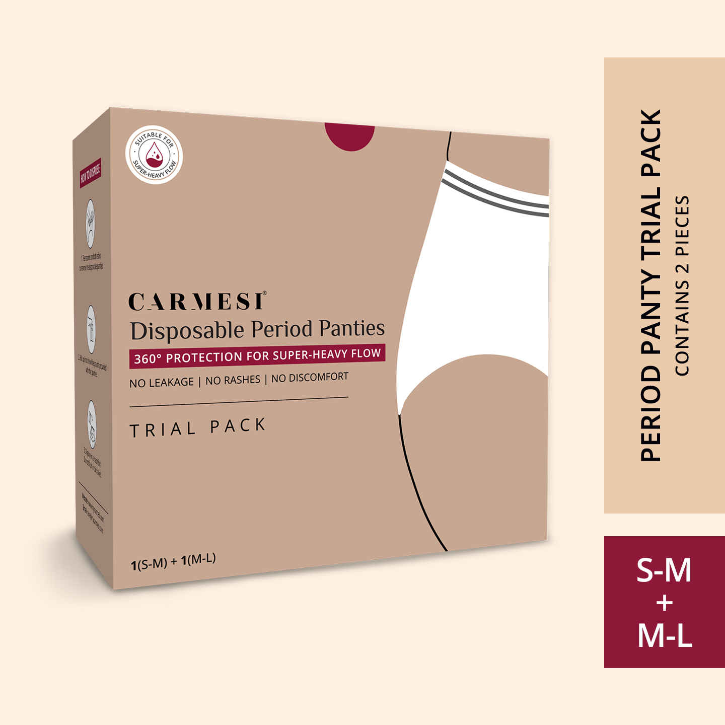 Buy Carmesi Disposable Period Panties- Trial Pack (S+M) 2 units - Purplle