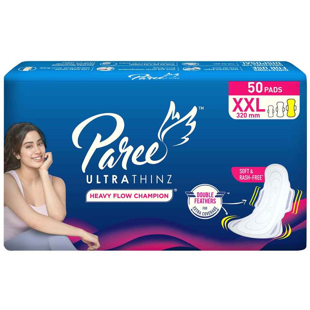 Buy Paree Ultra Thinz XXL Tri-Fold Sanitary Pads for Women|50 Pads| Heavy Flow Champion|Double Feathers for Extra Coverage|Leakage-Proof|  - Purplle