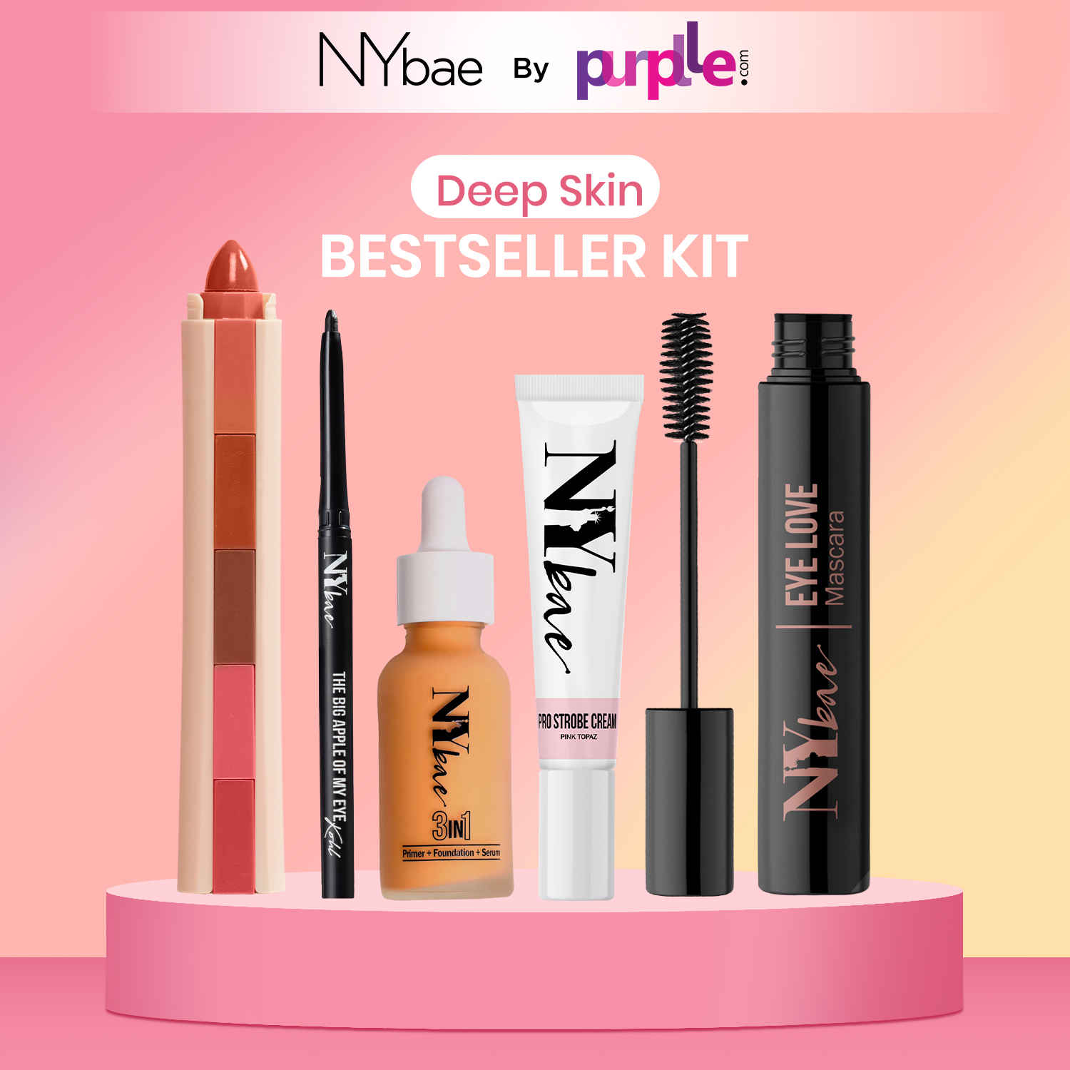 Buy NY Bae Bestsellers Kit | Deep Skin | Strobe Cream | Glowy Serum Foundation | Lip Crayon | Black Kajal | Volume Mascara | Highligher | Everyday Glowy Makeup - Purplle