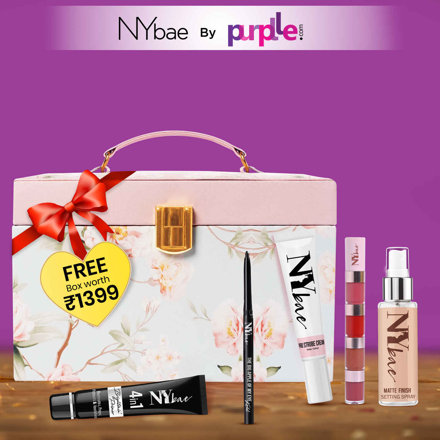 Buy NY Bae By Purplle - Wedding Kit | Strobe Cream | Kajal | Primer | Setting Spray | Lipstick | Free Make Up Box | Gift Set of 6 - Purplle
