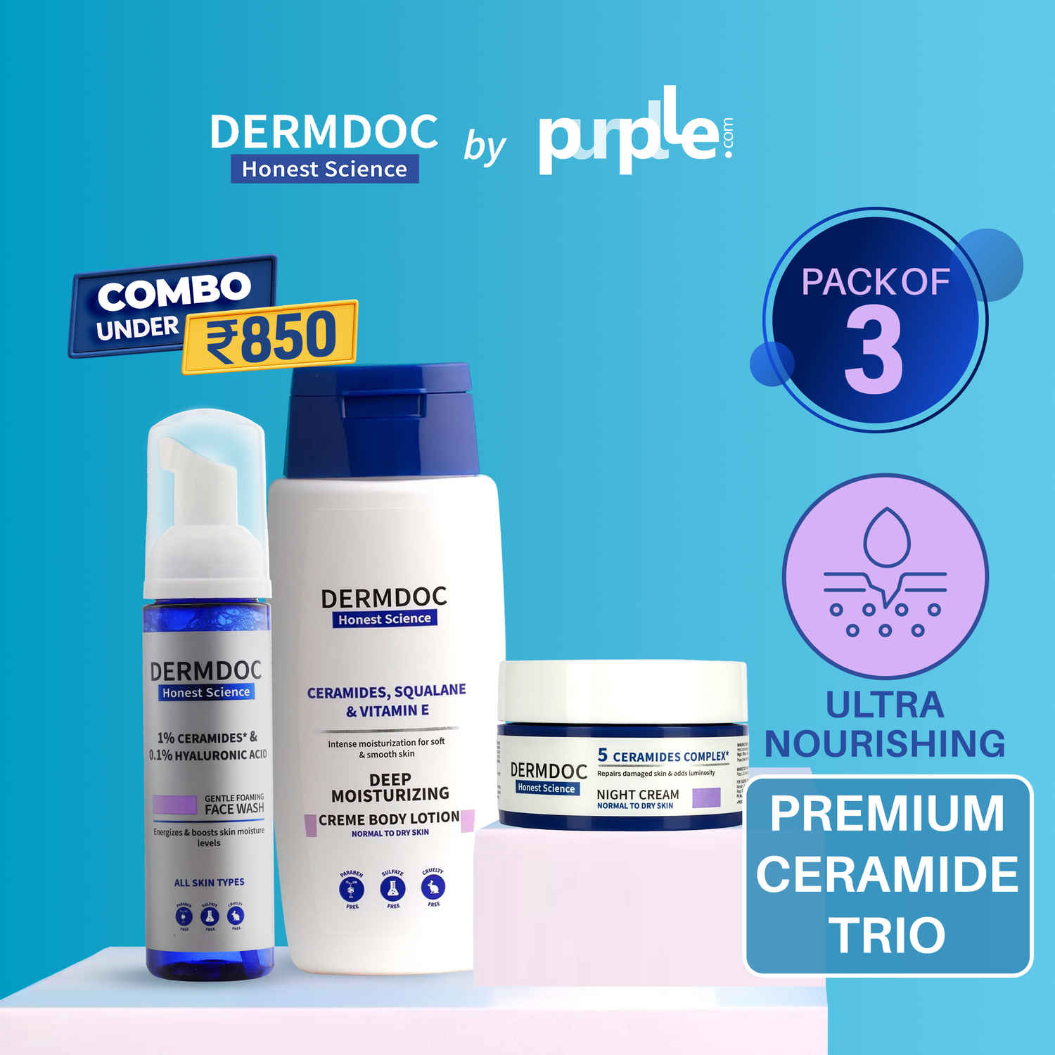 Buy DERMDOC Combo Kit for Face & Body Deep Moisturization | deluxe combo|Ceramide range | Ceramide Body Lotion, foaming face wash, night cream, moisturizer for winter l skincare for dry skin, damage repair, eczema care, dermatitis atopic care - Purplle