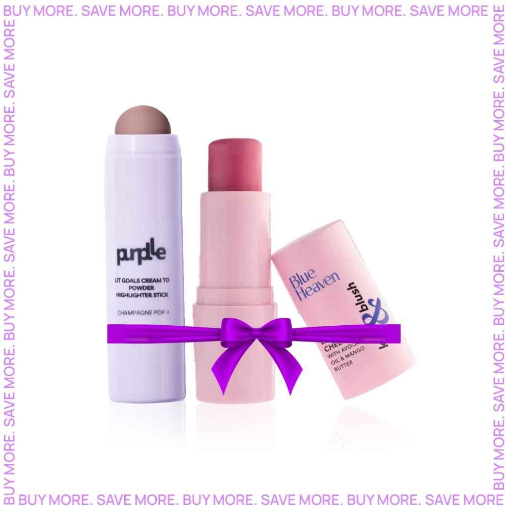 Buy Blue Heaven Kiss & Blush Lip And Cheek Tint, Rosy Dusk + Purplle Lit Goals Cream to Powder Highlighter Stick Champagne Pop 4 - Purplle