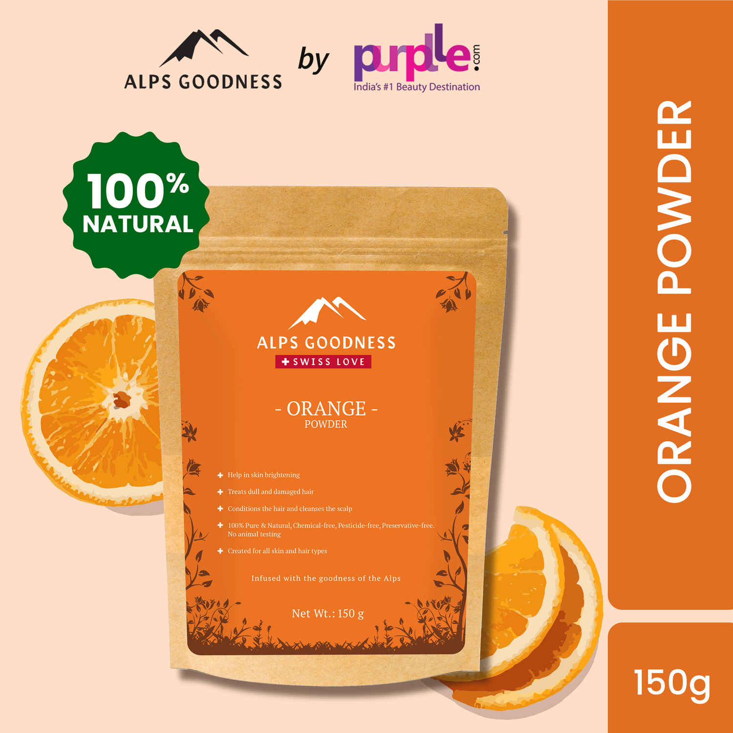 Buy Alps Goodness Powder - Orange (150 gm)| 100% Natural Powder | No Chemicals, No Preservatives, No Pesticides | Can be used for Hair Mask and Face Mask | Nourishes hair follicles| Glow Face Pack| Orange Peel Face Pack - Purplle