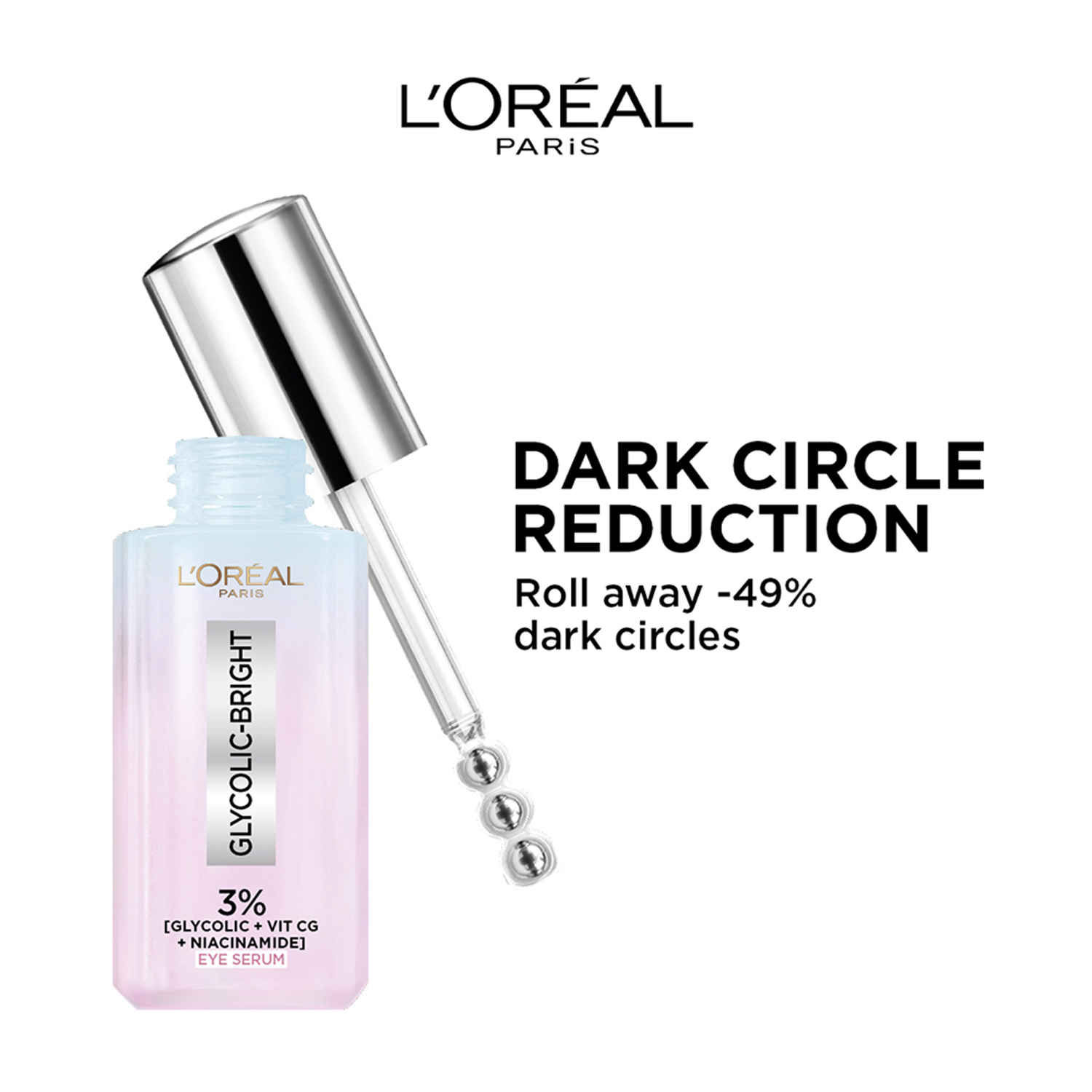 Buy L'Oreal Paris Glycolic BrightA Dark Circle Eye Serum with 3%A [GLYCOLIC + VIT CG + NIACINAMIDE], 20 ml - Purplle