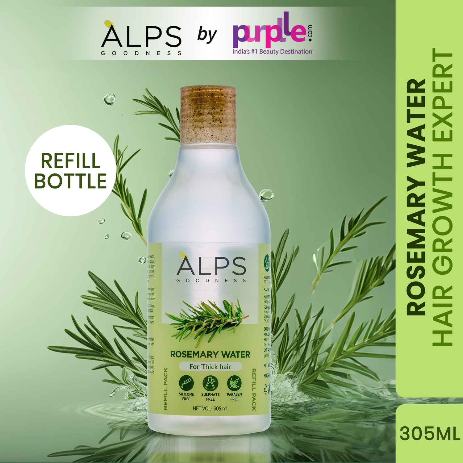 Buy Alps Goodness Rosemary Water Refill Pack (305 ml) | Boosts Hair Growth | Viral Rosemary Water | Reduces Hair Fall | Rosemary water bottle for Hair Growth | Refill bottle - Purplle