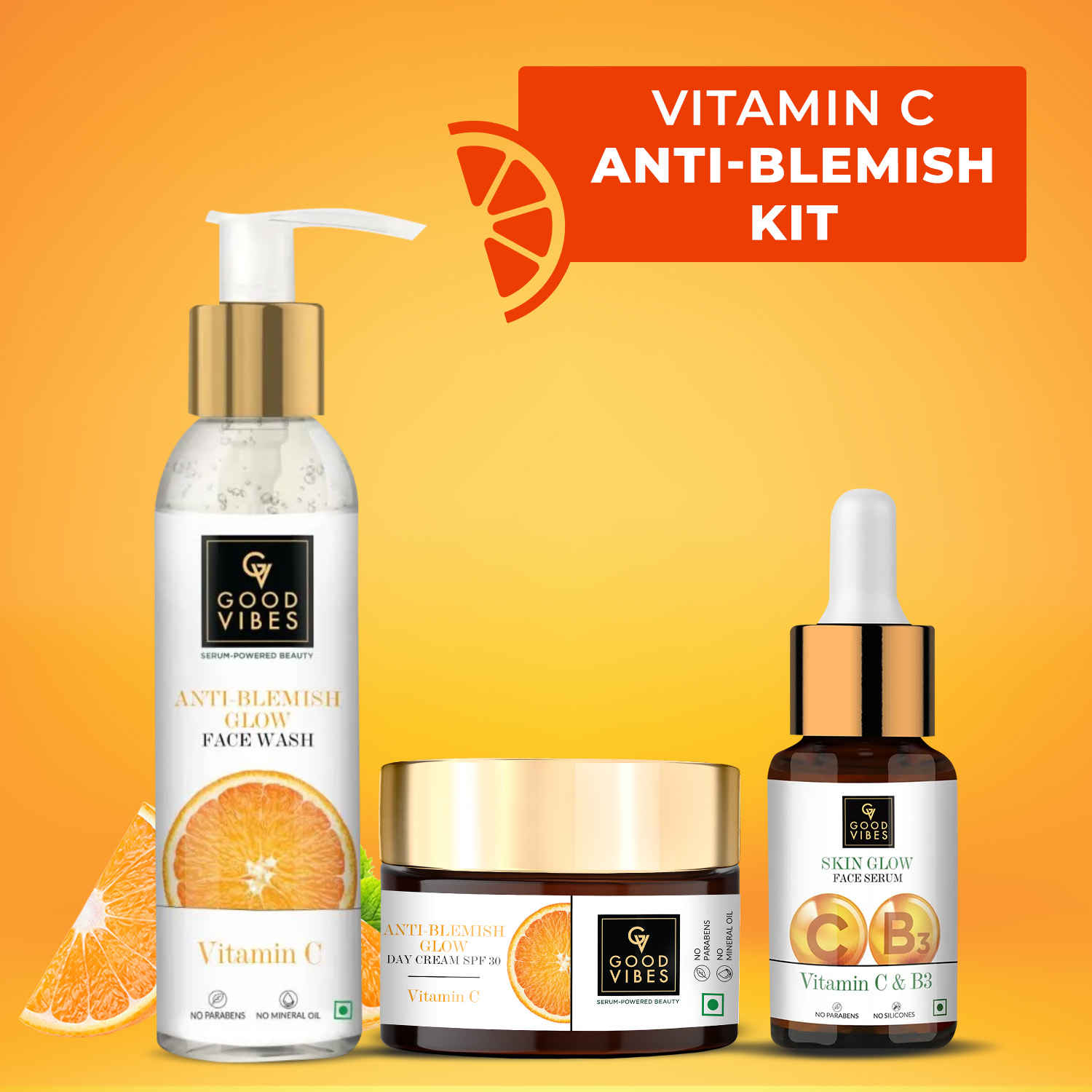 Buy Good Vibes Radiant Glow Vitamin C CSM Combo (Set of 3) (Facewash 120ml + Serum 15ml + Moisturizer 50 gm) - Purplle