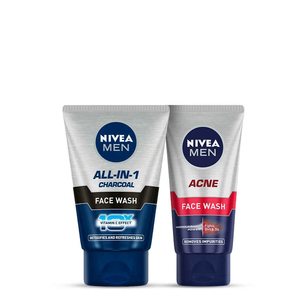 Nivea Men All in 1 Charcoal Face Wash 50 g NIVEA MEN Acne Face Wash 50 ml Pack of 2