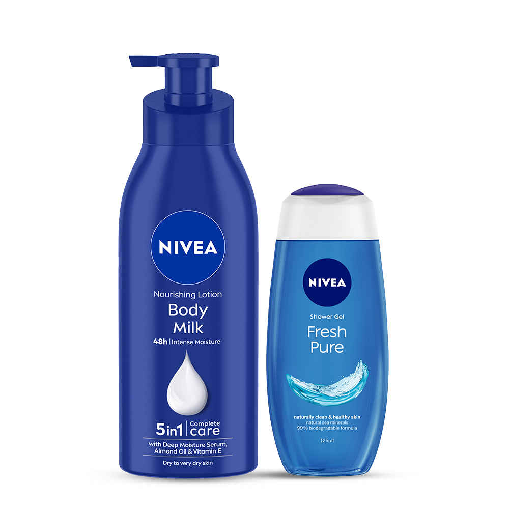 Buy Nivea Nourishing lotion Body Milk (400 ml) NIVEA Fresh Pure Shower Gel (125 ml)(Pack of 2) - Purplle