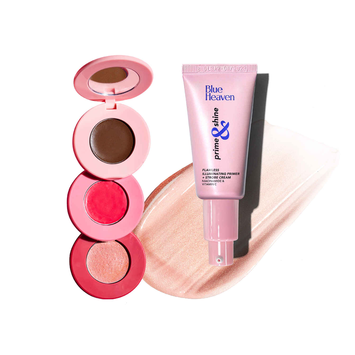 Buy Blue Heaven Get Set Glow Face Combo| 3in1 Contour+Blush+ Highlighter, Royal Deep| Illuminating Primer + Strobe Cream, Silver Pink | Pack of 2 - Purplle