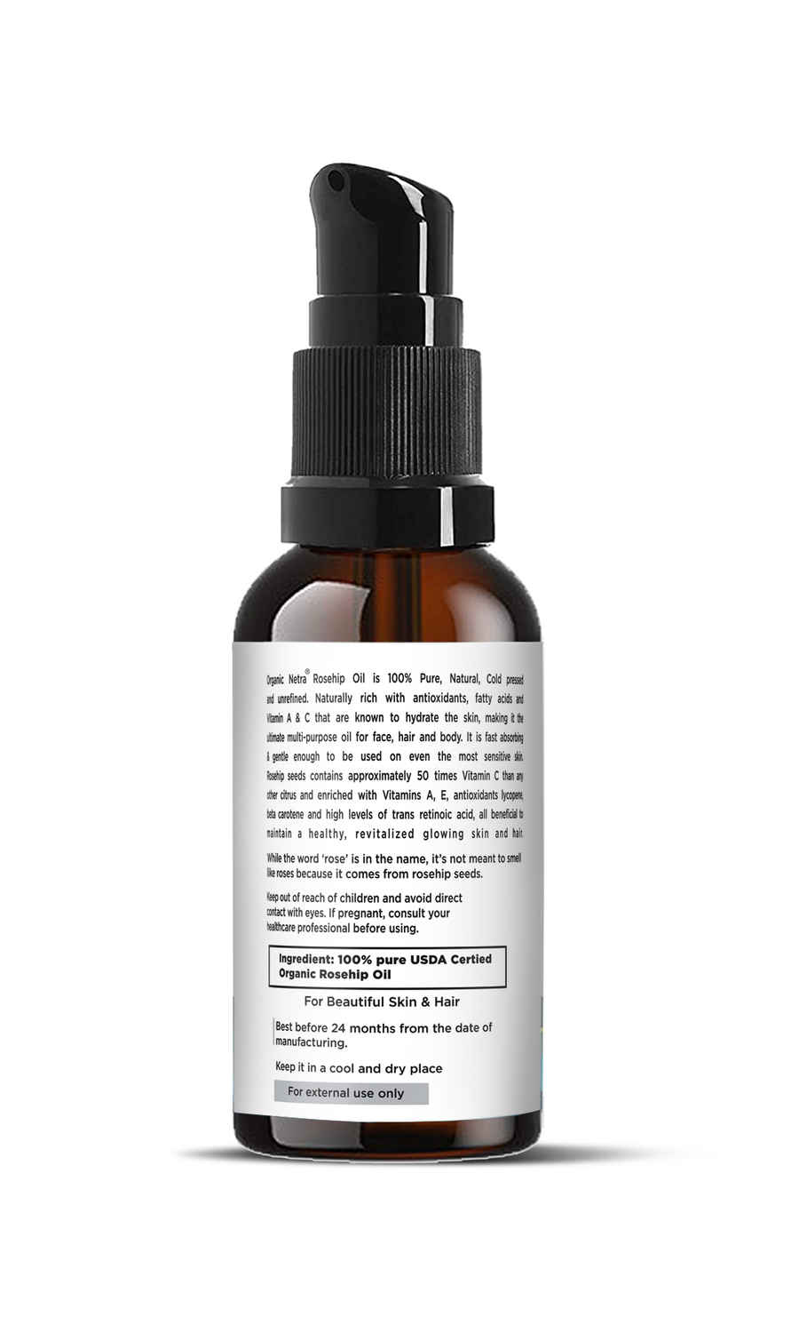 Buy Organic Netra Rosehip Seed Oil for Skin | Hydrates & Moisturize Skin |100% Organic, Pure & Natural Oil | Good Radiant Glow, Light Weight | All Skin Types - 50 ml (Pack of 1) - Purplle