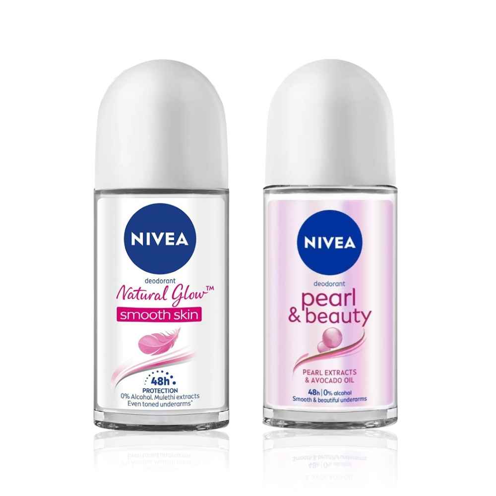 Buy NIVEA Natural Glow Smooth Skin + Pearl & Beauty Roll On Duo (50ml+50ml) - Purplle