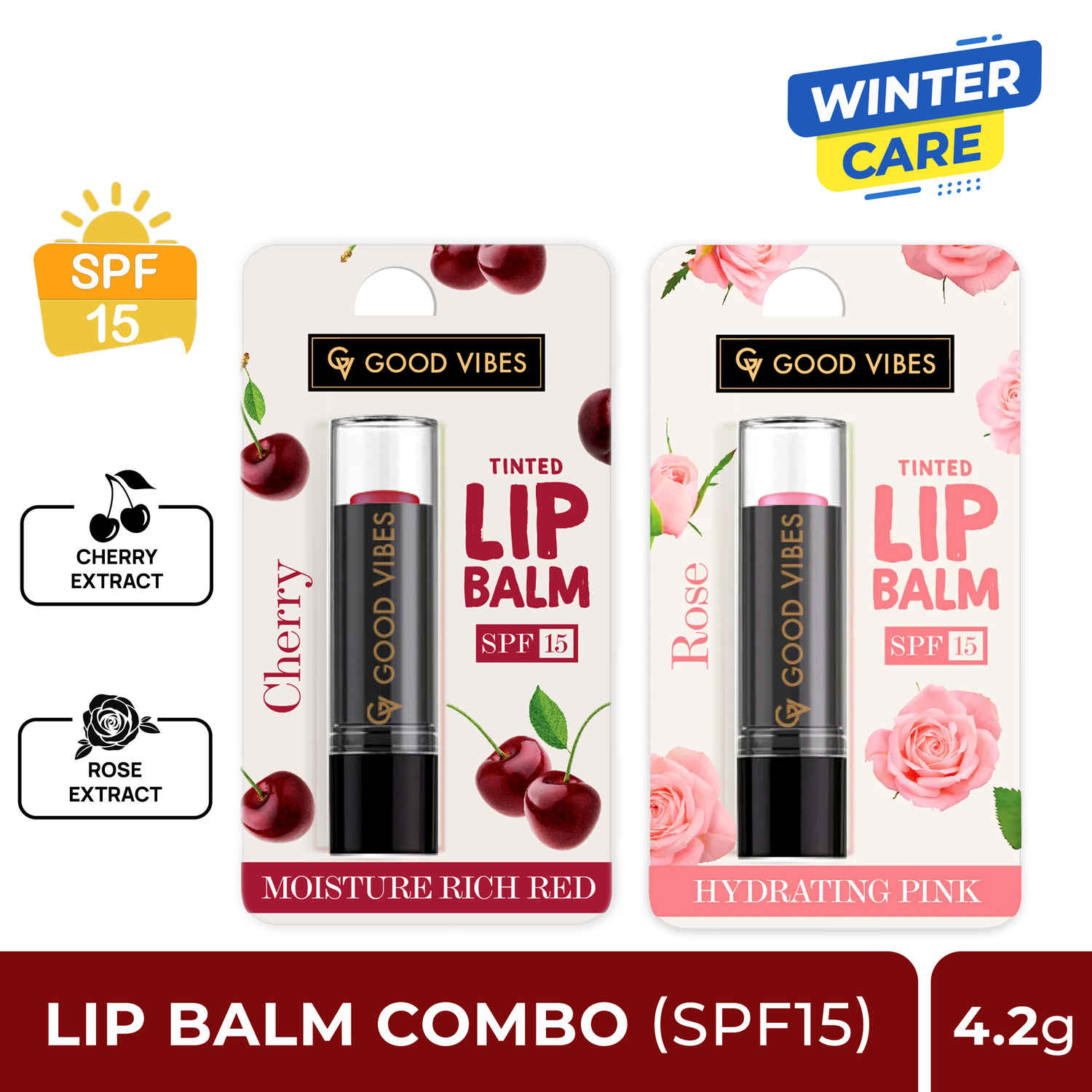 Buy Good Vibes Hydrating Lip Duo Cherry/ Rose Lip Balm with (SPF15) - Pack of 2 - Purplle