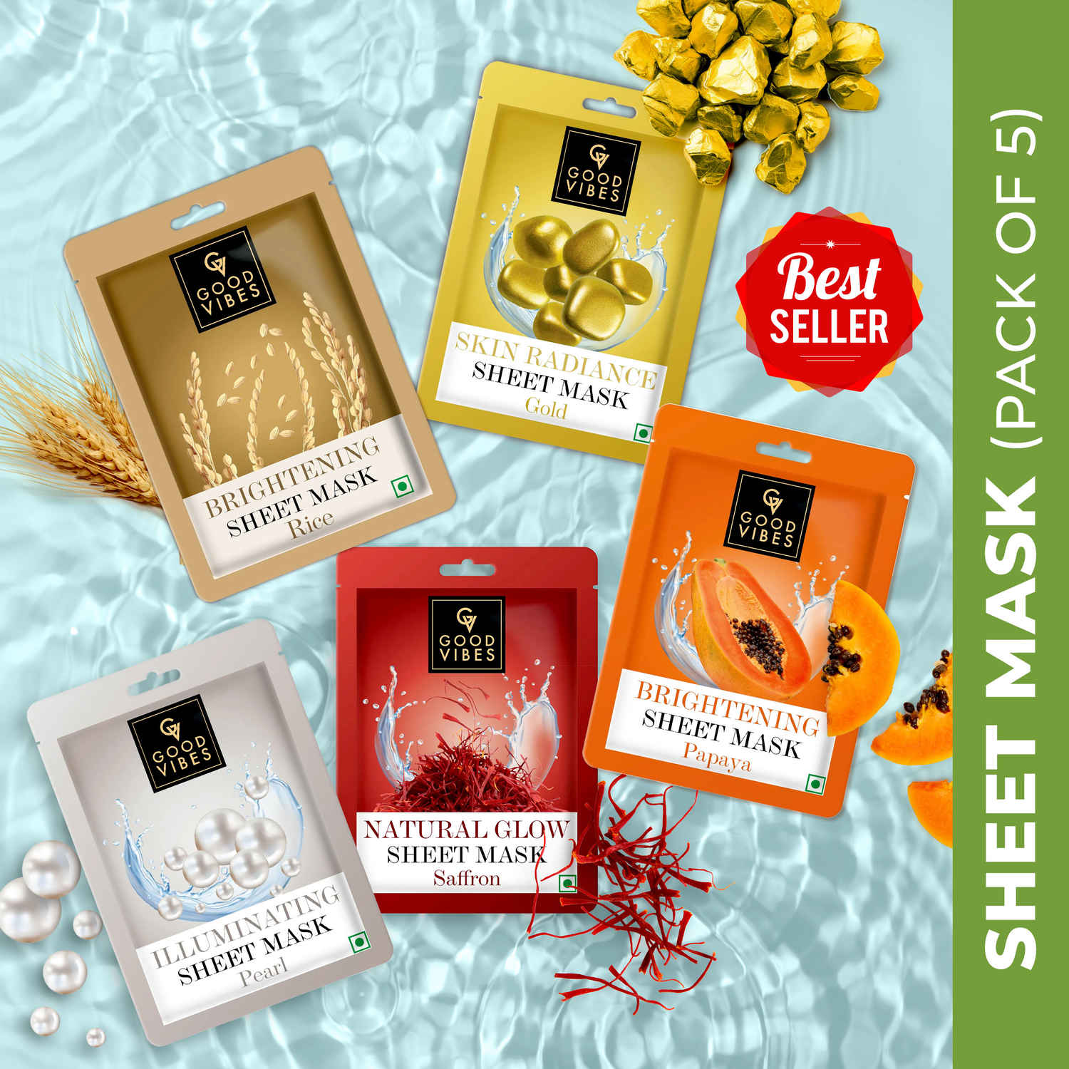 Buy Good Vibes Best Seller Face Serum Sheet Mask (Pack of 5) - Purplle