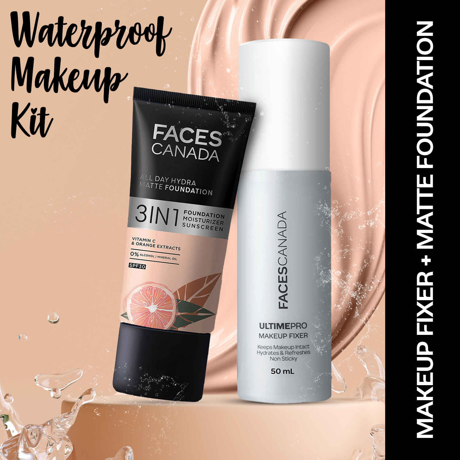 Buy FACES CANADA Waterproof Fix & Finish Kit | Makeup Fixer (50 ml) | Rose Ivory Foundation (25 ml) - Purplle