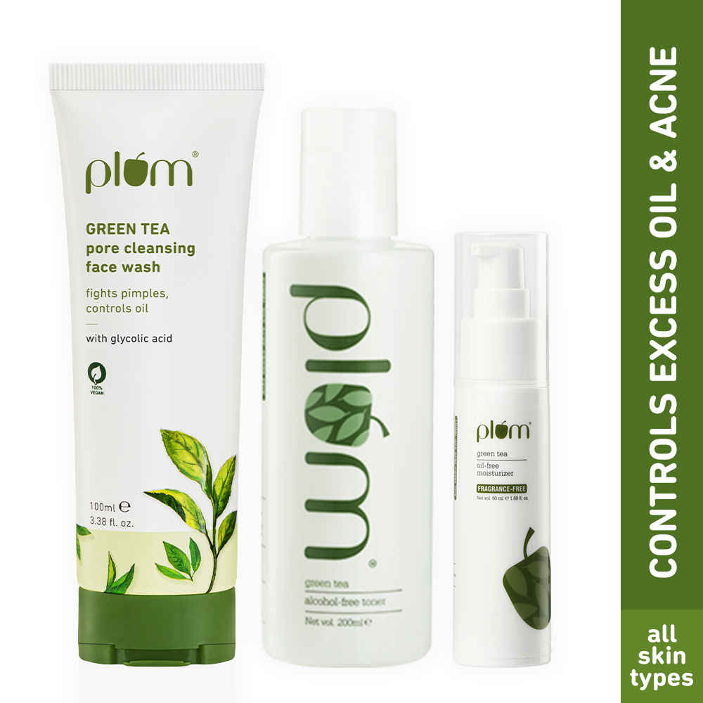 Buy Plum Green Tea Day & Night C-T-M Kit - Pore Cleansing Face Wash (100 ml) + Alcohol-Free Toner (200 ml) + Oil-Free Moisturiser (50 ml) - Purplle