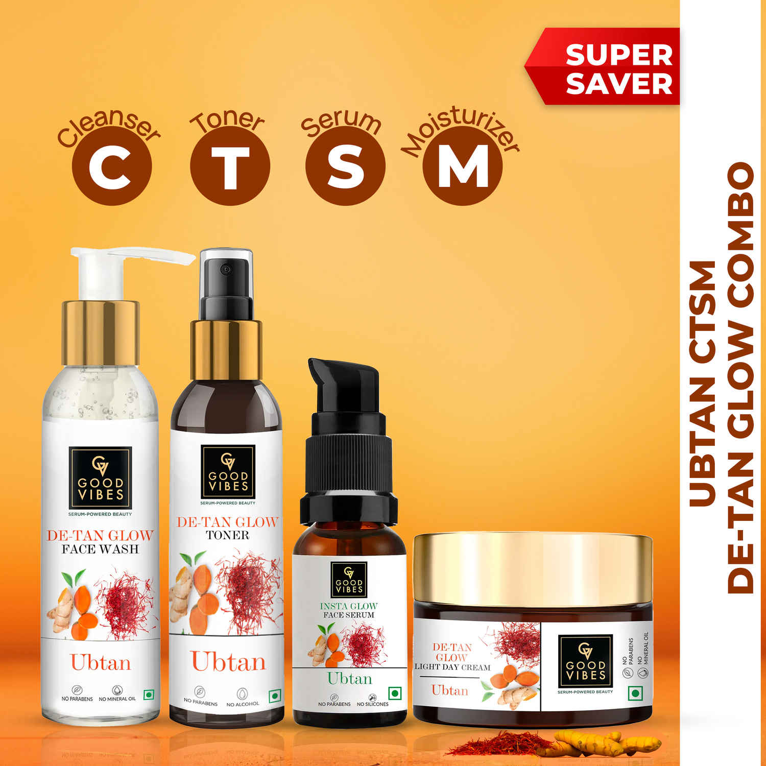 Buy Good Vibes Ubtan CTSM De- tan Glow with (Fash wash 120ml + Toner 120ml+ Serum 30ml + Day cream 50 gm) - Purplle