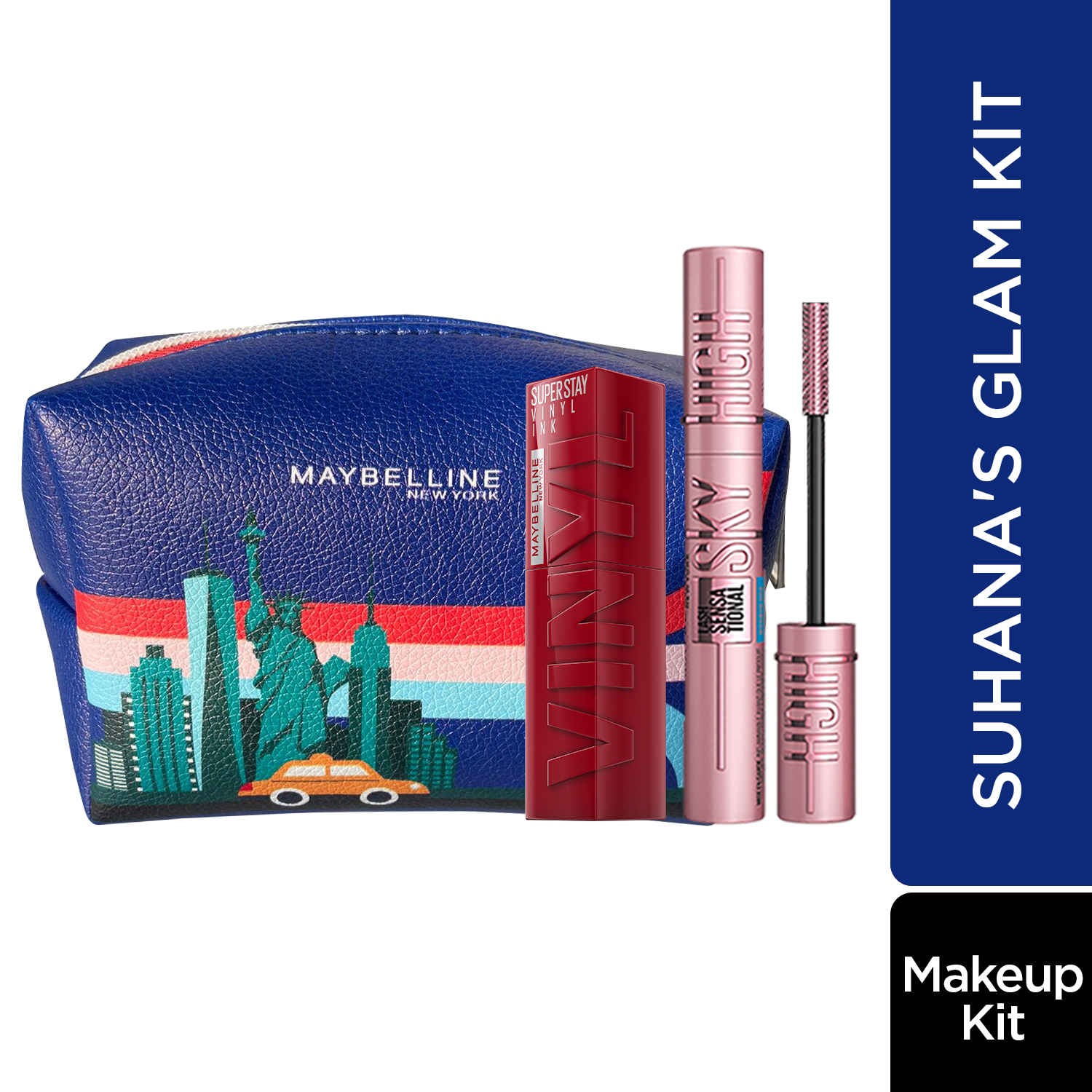Buy Maybelline New York Suhana's Glam Kit-Vinyl Ink Lipstick & Sky High Mascara (Pouch Free), (6+4.2)ml - Purplle