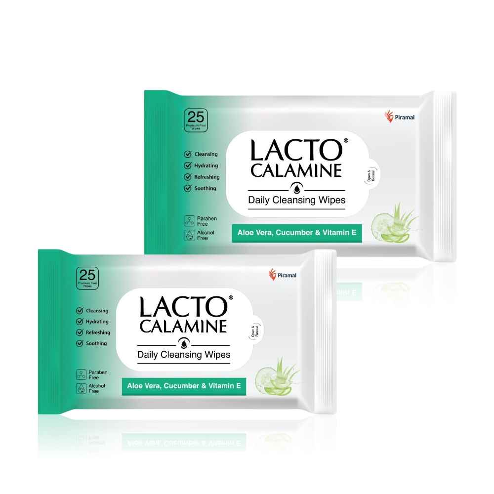 Buy Lacto Calamine Daily Cleansing Wipes Pack of 2, 50 Count - Purplle